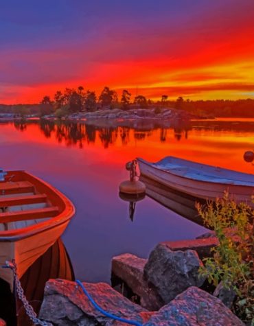 Scandinavian Sunrise Boat Paint By Numbers