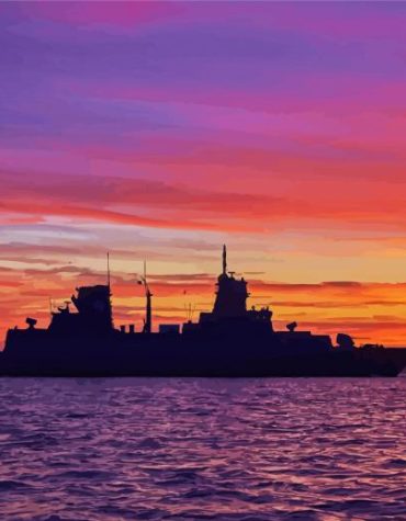 Sunset Silhouette Ships Paint By Numbers