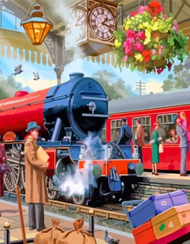 Steam Train Station Paint By Numbers
