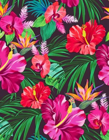 Tropical Leaves and Flowers Paint By Numbers