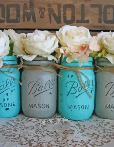 Turquoise Mason Jars Roses Paint By Numbers