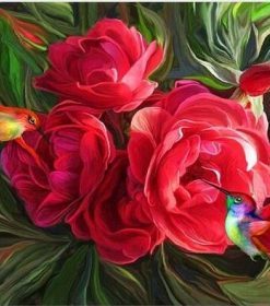 Red Roses with Birds Paint By Numbers