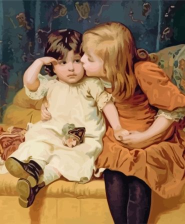 Two Little Girls Painting Paint By Numbers