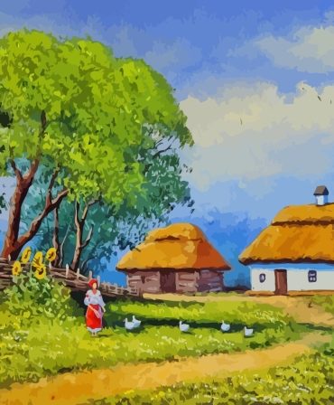 Countryside Village Scene Paint By Numbers