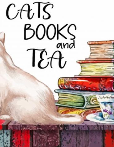 Cat with Books and Tea Cup Paint By Numbers