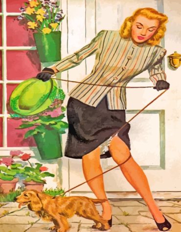 Vintage Dog and Woman Paint By Numbers