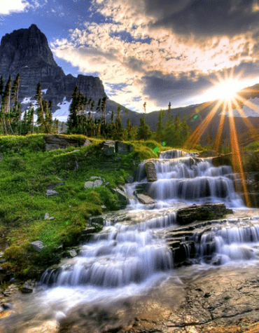 Mountain Waterfall Sunrise Paint By Numbers
