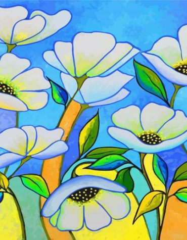 White Anemone Blooms Paint By Numbers