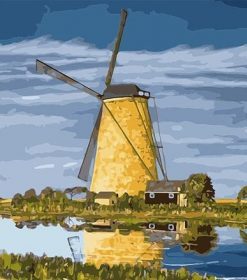 River Windmill Landscape Paint By Numbers