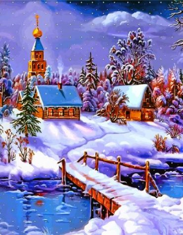 Snowy Village Cottages Paint By Numbers