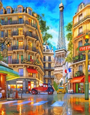 Paris Cafe in Winter Paint By Numbers