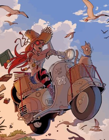 Anime Witch on Vespa Paint By Numbers