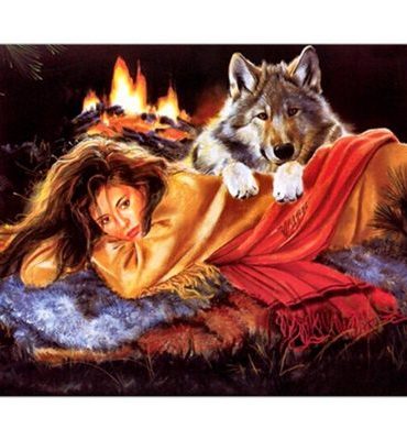 Wolf and Woman Wilderness Paint By Numbers