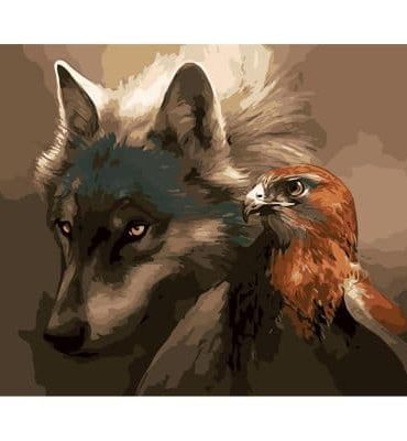 Wolf and Hawk Animal Paint By Numbers
