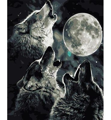 Howling Wolf Under the Moon Paint By Numbers
