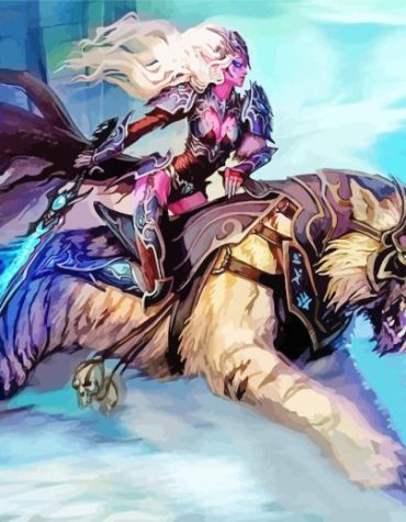 Fantasy Woman Riding Saber Toothed Cat Paint By Numbers