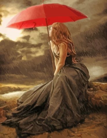 Red Umbrella Rainy Day Paint By Numbers