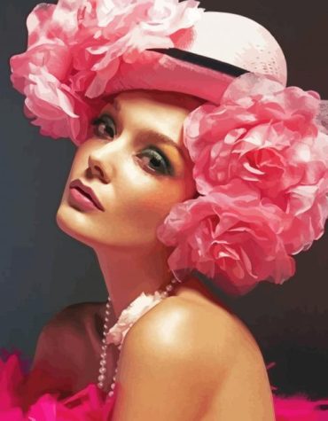Pink Flower Hat Woman Paint By Numbers
