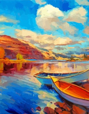 Wooden Boats and Lakescape Paint By Numbers