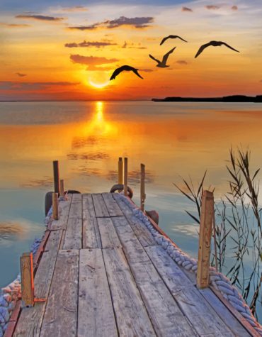 Orange Sunset Wooden Bridge Paint By Numbers