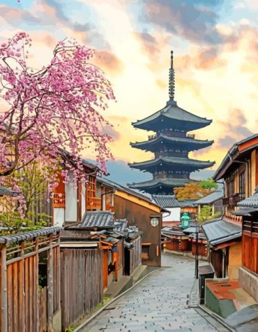 Sunset Over Yasaka Pagoda Paint By Numbers