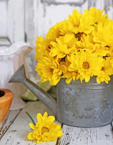Yellow Floral Watering Can Paint By Numbers