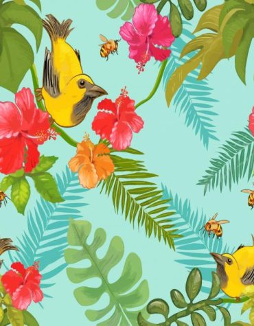 Yellow Birds and Floral Nature Paint By Numbers