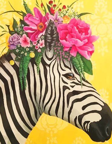 Zebra with Floral Crown Paint By Numbers