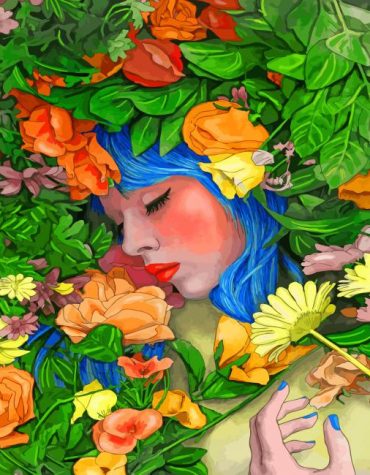 Aesthetic Woman with Flowers Paint By Numbers