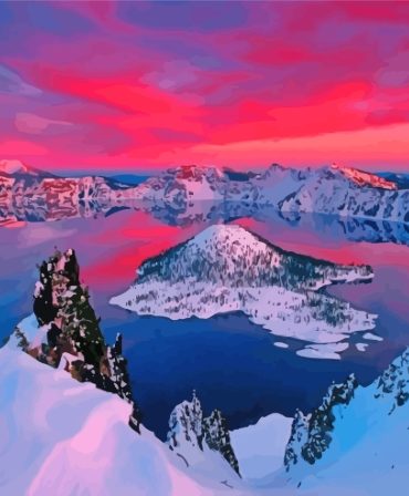 Aesthetic Crater Lake Sunset Paint By Numbers