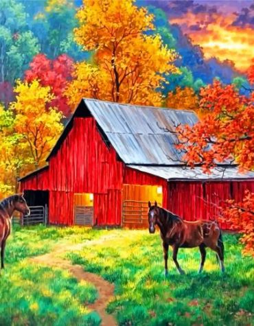 Scenic Barn Landscape Paint By Numbers
