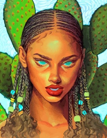 Black Woman with Vibrant Cactus Paint By Numbers