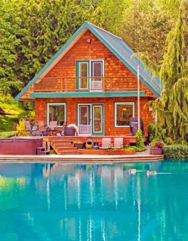 Scenic Log Cabin Lakeside Paint By Numbers