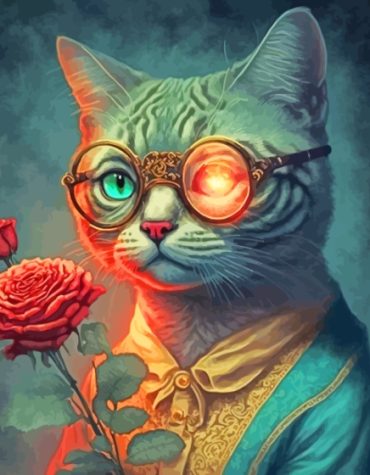 Aesthetic Cat with Rose Paint By Numbers