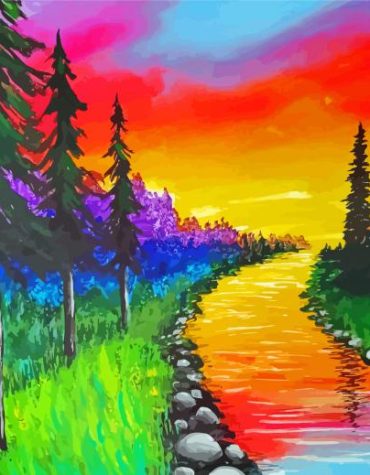 Aesthetic Colorful River Landscape Paint By Numbers