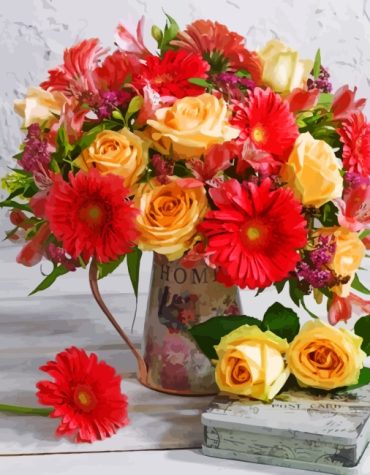 Red and Yellow Bouquet Paint By Numbers