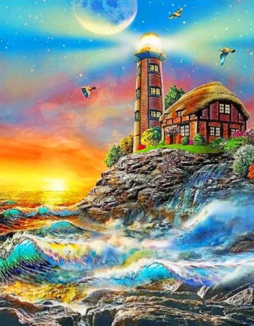 Aesthetic Lighthouse Moonlit Coast Paint By Numbers
