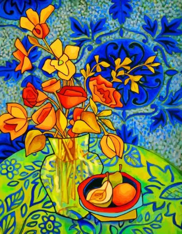 Orange Flower Vase Paint By Numbers
