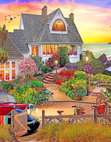 Aesthetic Villa Beachside Sunset Paint By Numbers