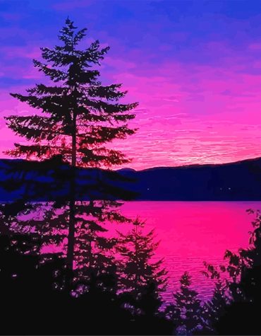 Purple Sunset Landscape Paint By Numbers