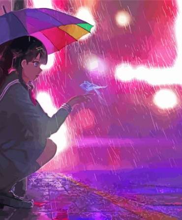 Anime Girl In Winter Rain Paint By Numbers