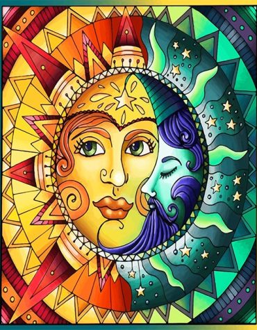 Colorful Sun and Moon Paint By Numbers