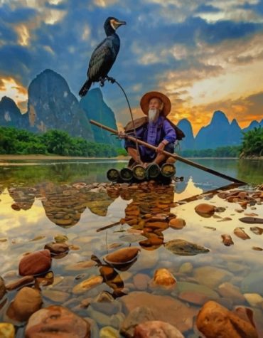 Asian Sunset Fisherman Paint By Numbers