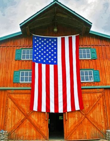 Aesthetic Barn with American Flags Paint By Numbers