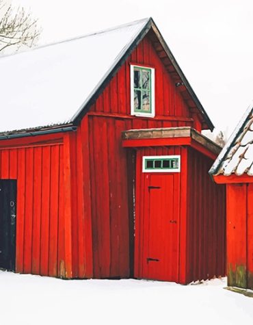 Winter Barn Landscape Paint By Numbers