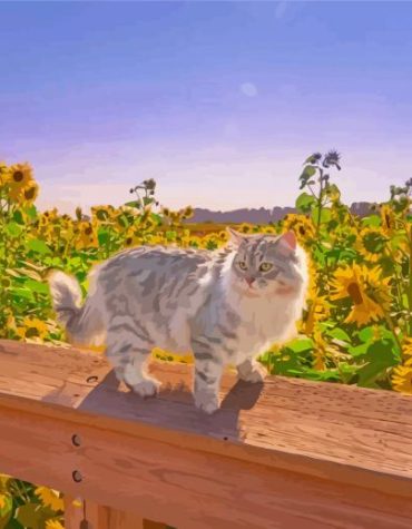 Cat and Sunflower Serenity Paint By Numbers