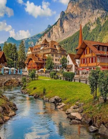 Switzerland River Scene Paint By Numbers