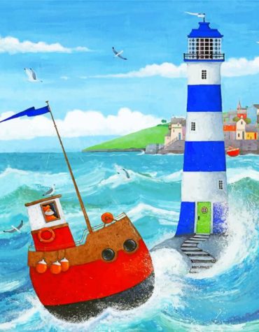 Blue Lighthouse Scene Paint By Numbers