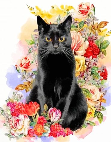 Black Cat Floral Paint By Numbers