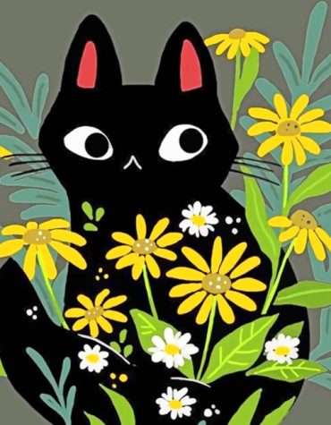 Black Cat Floral Paint By Numbers